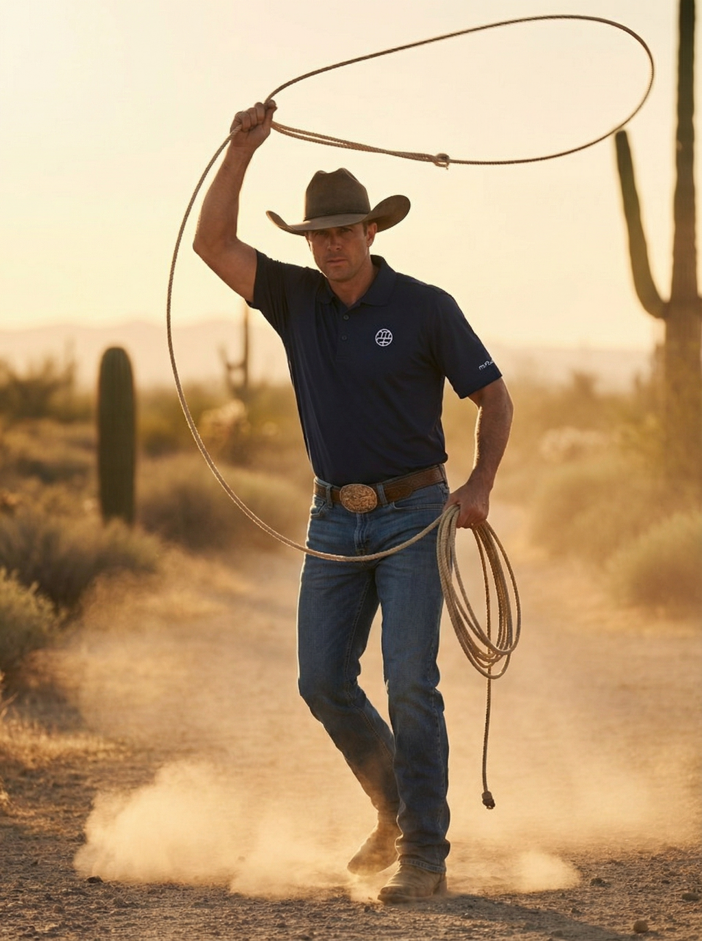 Men's Navy Polo with White Logo on sleeve and back