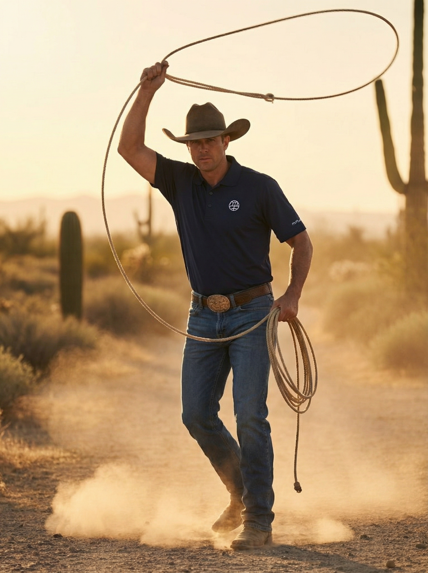 Men's Navy Polo with White Logo on sleeve and back