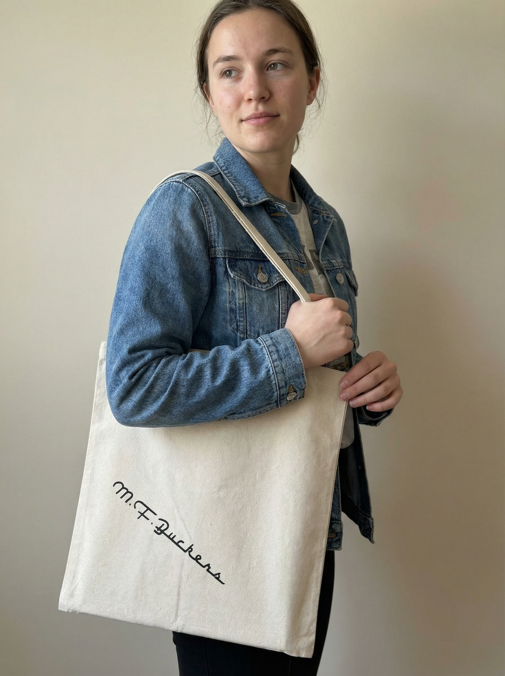 Natural Tote with Navy Logo
