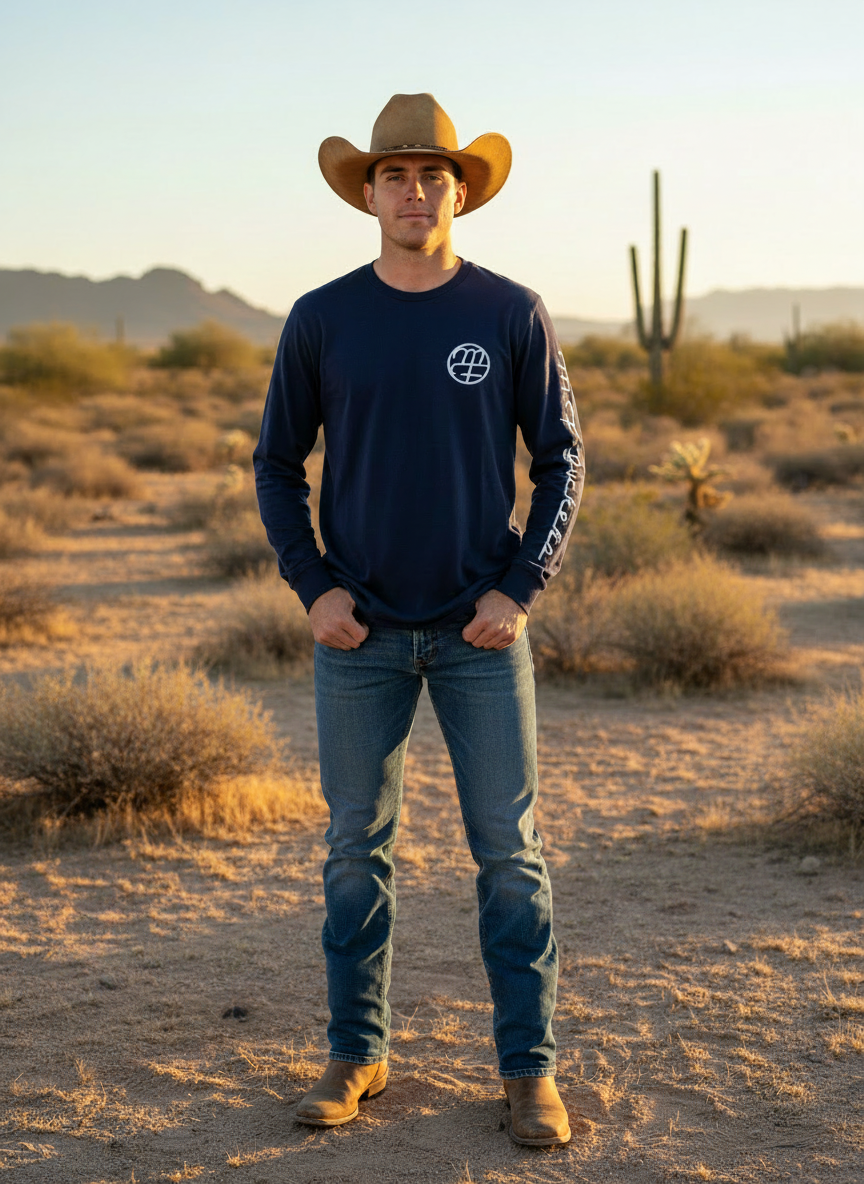 Unisex Long Sleeved Logo Tee, Navy with White Logo