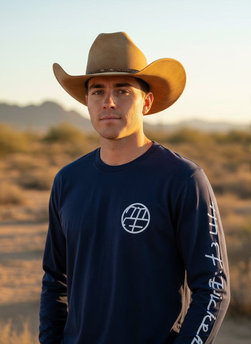 Unisex Long Sleeved Logo Tee, Navy with White Logo