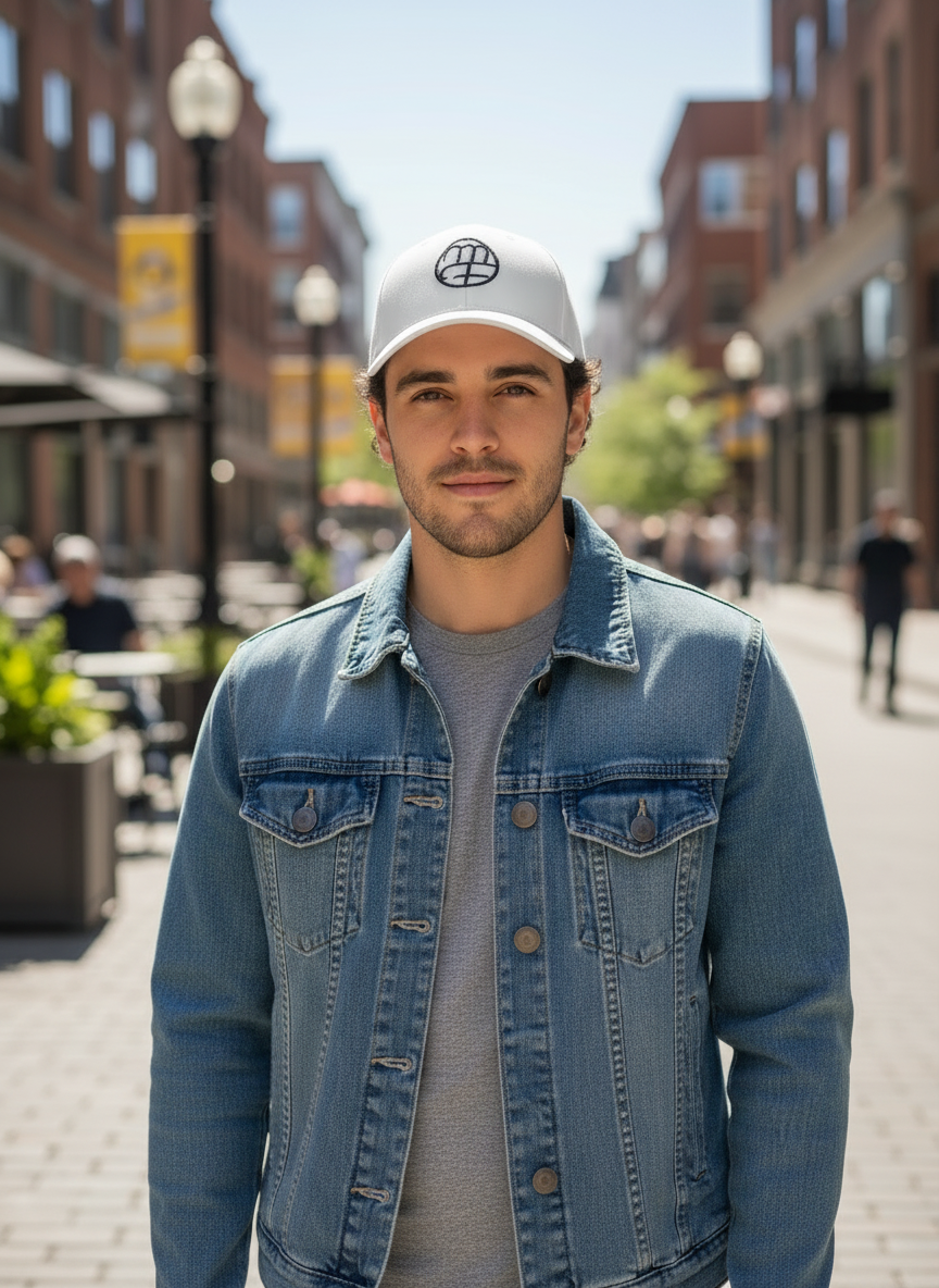 White Classic Baseball Hat, Perforated Back, Adjustable