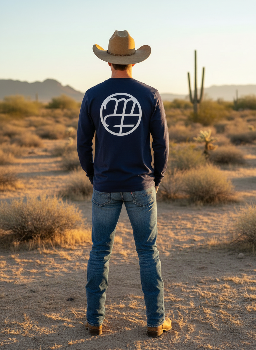 Unisex Long Sleeved Logo Tee, Navy with White Logo