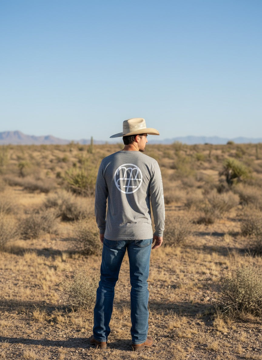 Unisex Long Sleeved Logo Tee, Athletic Grey with White Logo