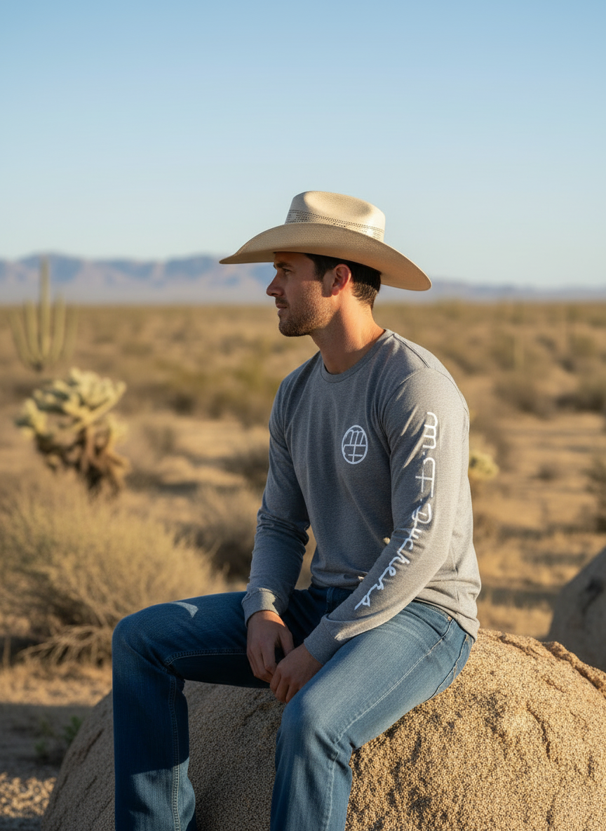 Unisex Long Sleeved Logo Tee, Athletic Grey with White Logo
