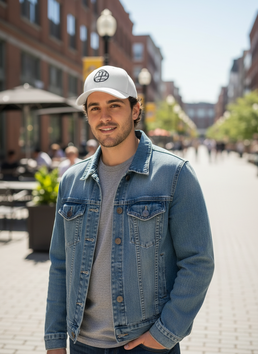 White Classic Baseball Hat, Perforated Back, Adjustable