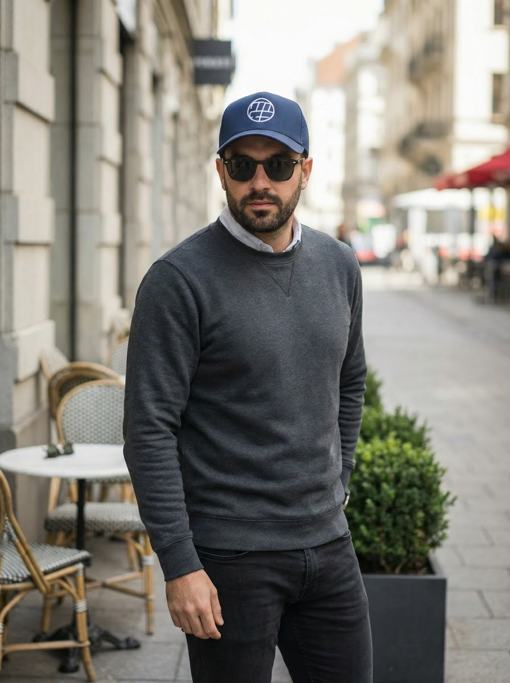 Navy Waterproof Trucker Hat, White Logo, Perforated Back, Adjustable