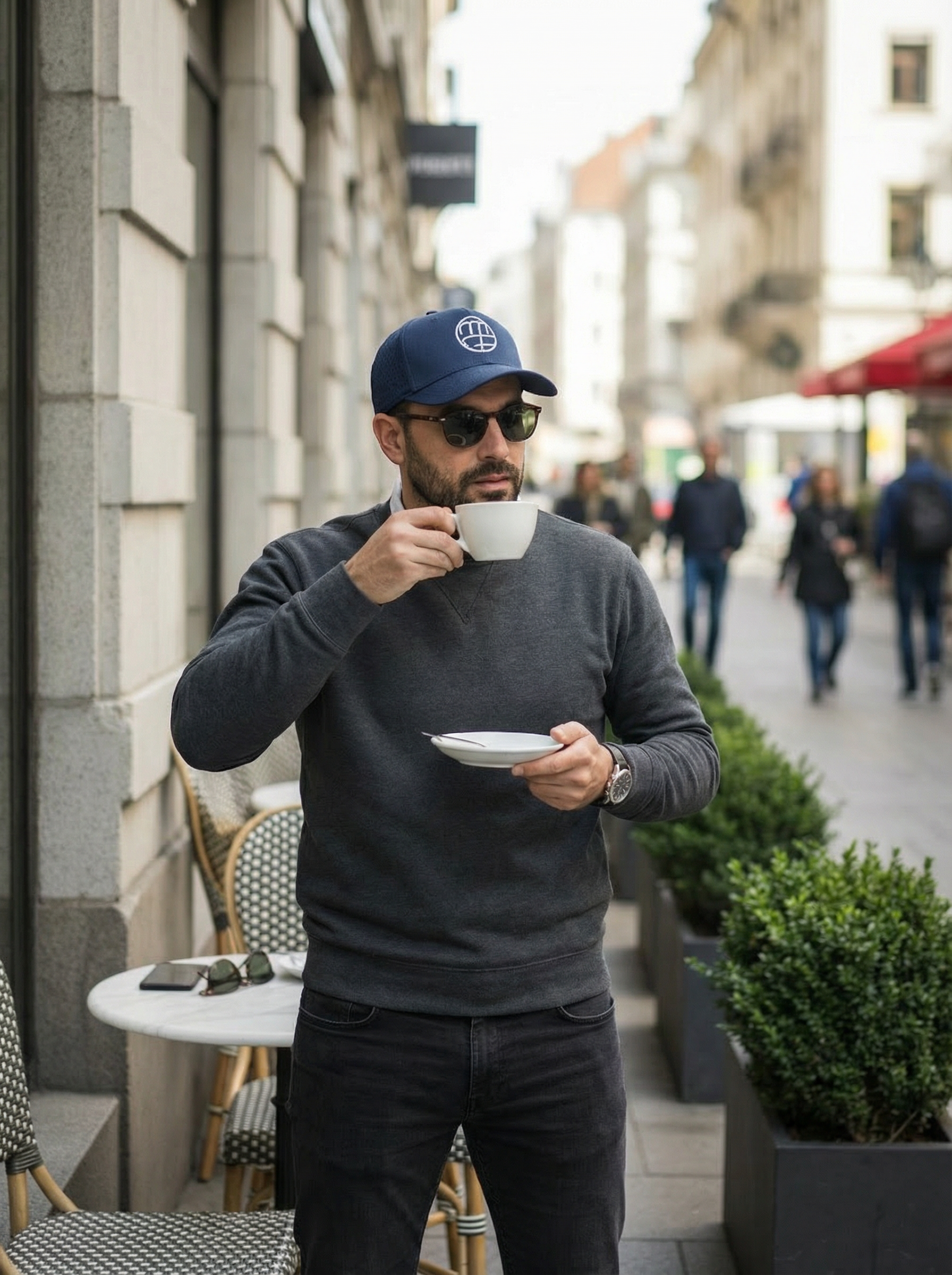 Navy Waterproof Trucker Hat, White Logo, Perforated Back, Adjustable