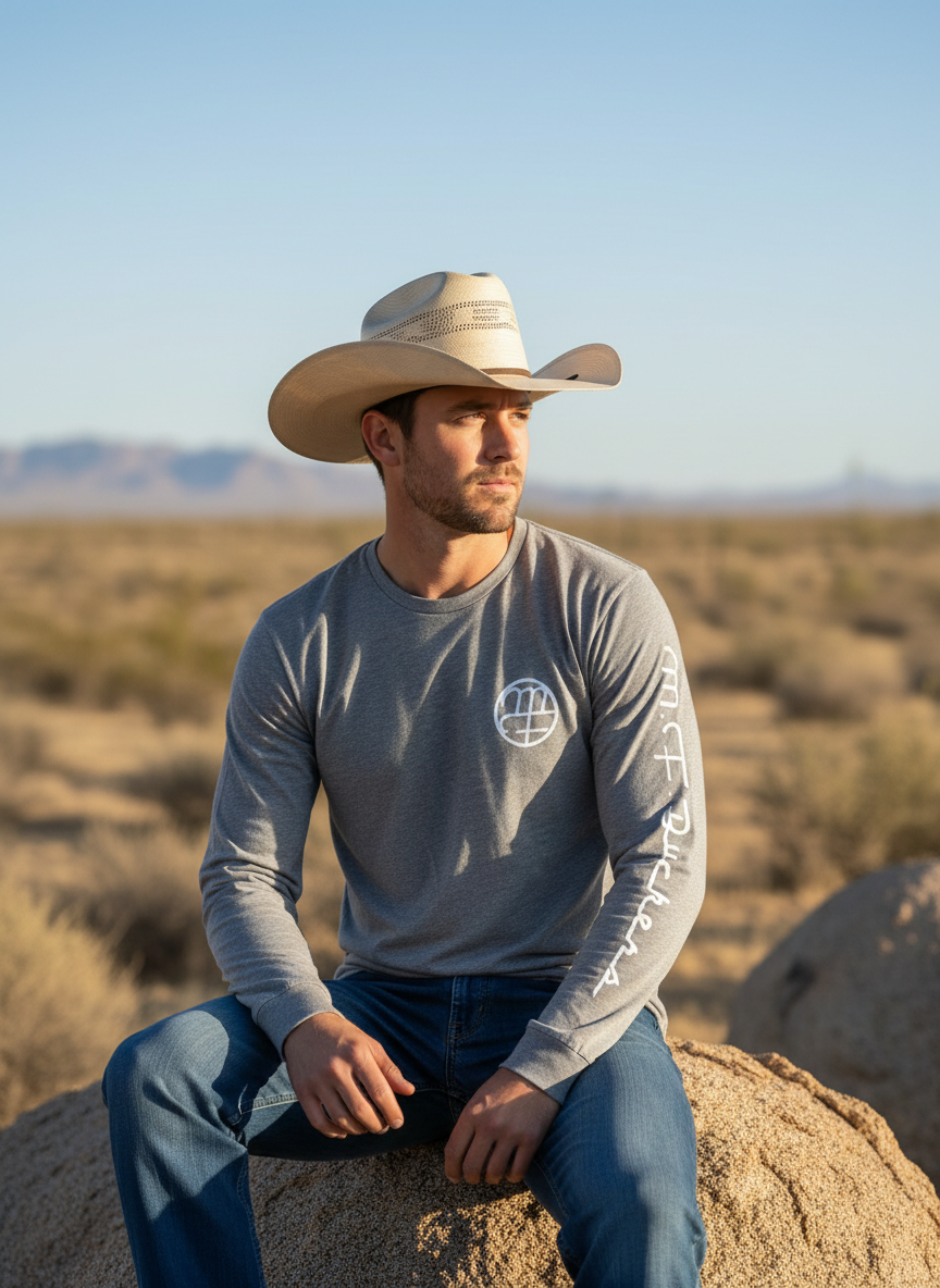 Unisex Long Sleeved Logo Tee, Athletic Grey with White Logo