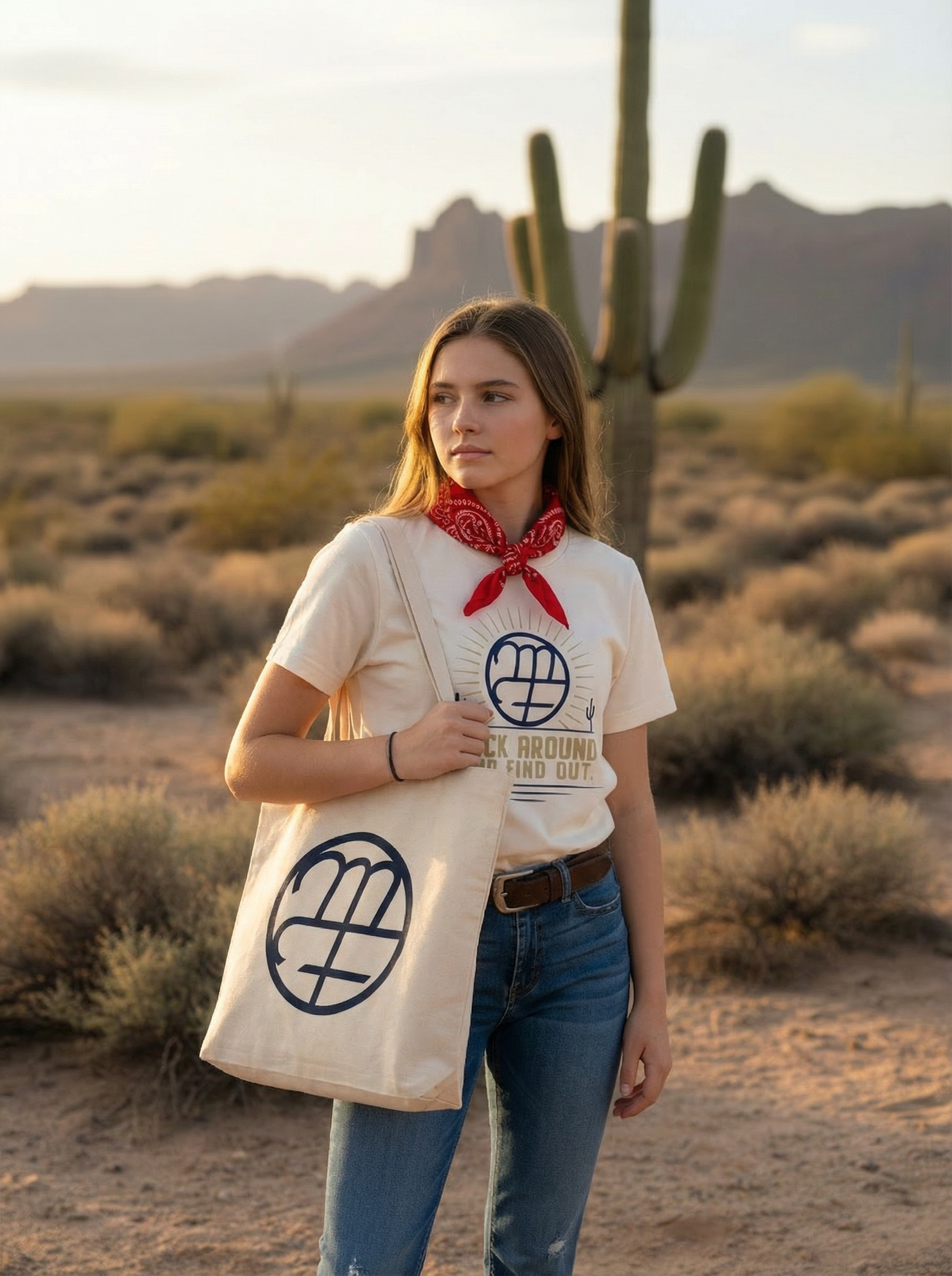 Natural Tote with Navy Logo